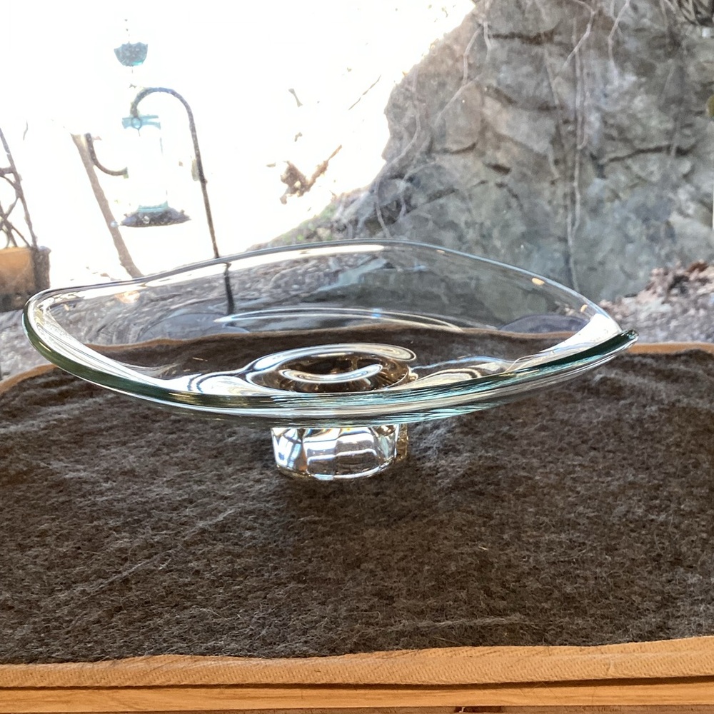 MCM Clear Glass Pedestal Decor Wave bowl…